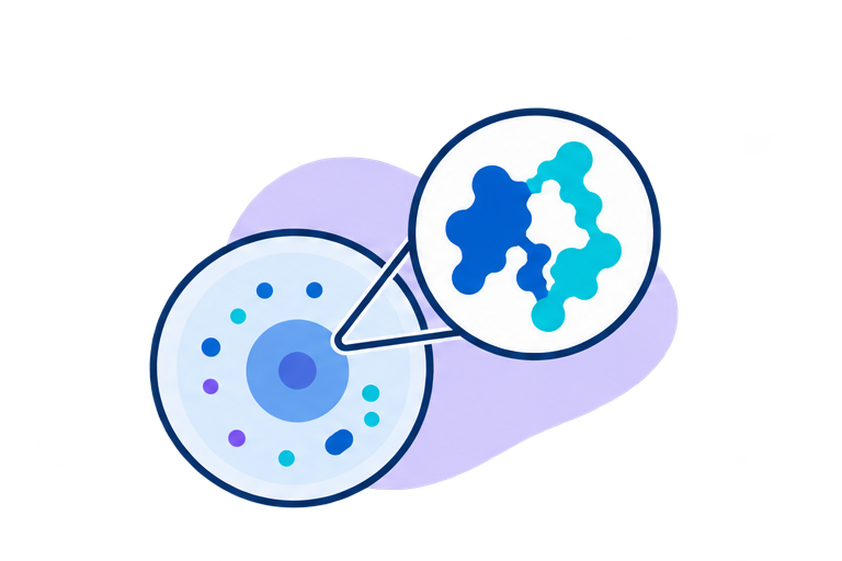Close-up of a cell and its target protein illustration